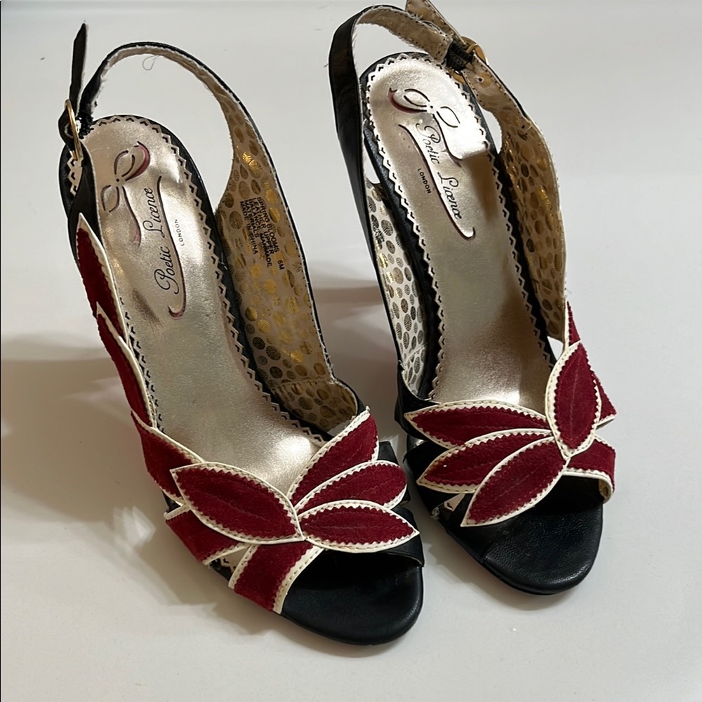 Poetic License London Women's Red and Black Slingback Heels